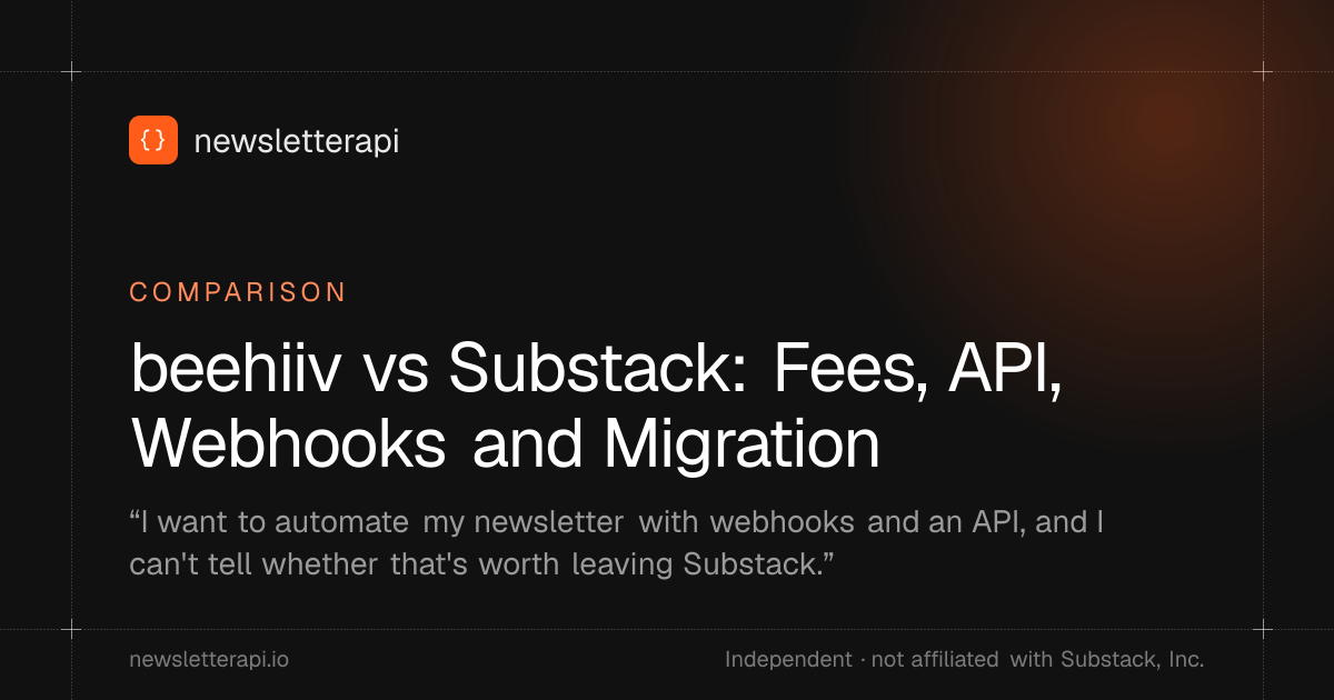 Cover image: beehiiv vs Substack: Fees, API, Webhooks and Migration